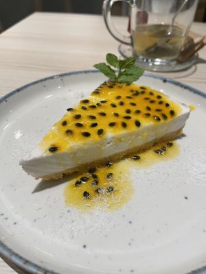 Vegan passion fruit cheesecake   at Kind Kitchen in Porto