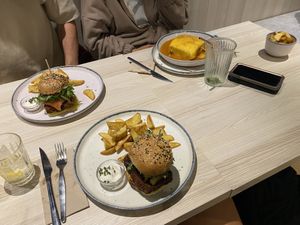 Seitan burger and francesinha   at Kind Kitchen in Porto