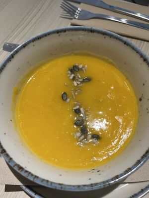 Pumpkin soup for my son  at Kind Kitchen in Porto