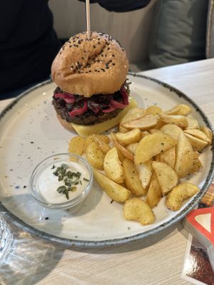 Bean burger (also good)  at Kind Kitchen in Porto