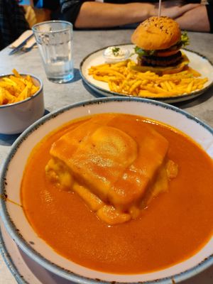 Francesinha with fries at Kind Kitchen in Porto