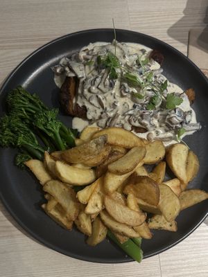 seitan steak with mushrooms  at Kind Kitchen in Porto