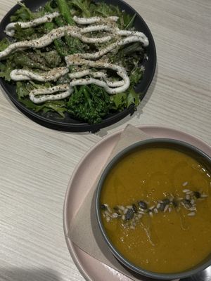 soup & green salad with fetaa  at Kind Kitchen in Porto