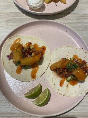 shrimp tacos !  at Kind Kitchen in Porto
