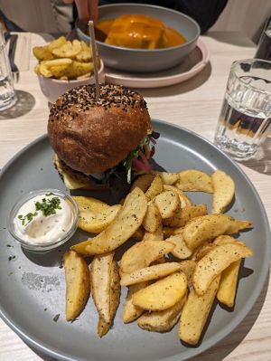 Chickpea and quinoa burger at Kind Kitchen in Porto