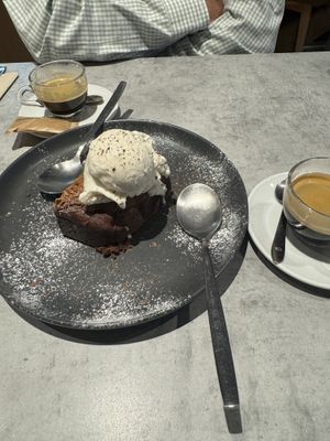 Brownie with vanilla ice cream  at Kind Kitchen in Porto