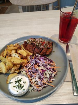 Drink was cold Hibiscus tea, very refreshing! at Kind Kitchen in Porto