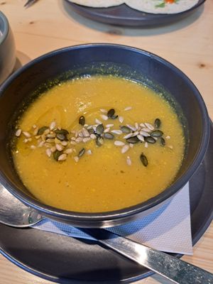 Carrot and parsnip soup- changes daily at Kind Kitchen in Porto