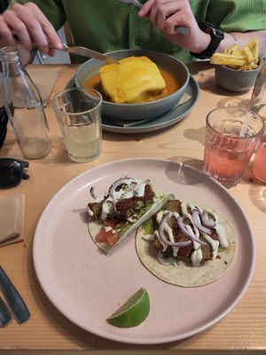 Francesinha and seitan tacos at Kind Kitchen in Porto