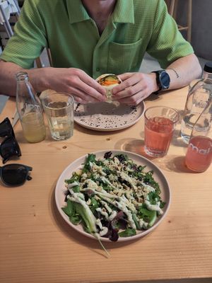Salad and tofu bao at Kind Kitchen in Porto