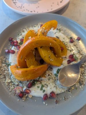 Feta, butternut squash starter at Kind Kitchen in Porto
