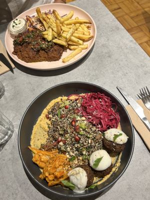 Chimichurri steak + middle east bowl  at Kind Kitchen in Porto