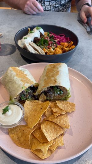 Burrito with seitan was just divine . Husband loved the salad bowl   at Kind Kitchen in Porto