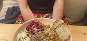 Middle East bowl with sourdough breadd  at Kind Kitchen in Porto