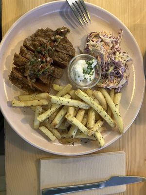 Saitan steak  at Kind Kitchen in Porto