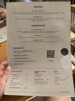 Menu (English)  at Kind Kitchen in Porto
