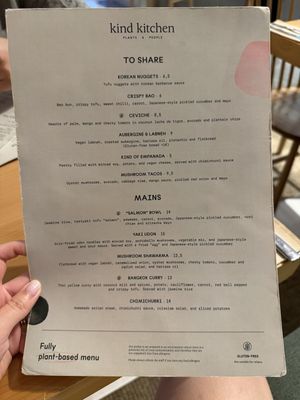 Menu (English)  at Kind Kitchen in Porto