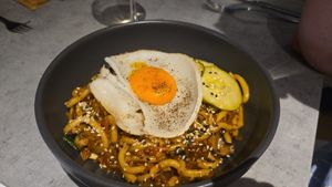 Yaki Udon with a very realistic "fried egg"! at Kind Kitchen in Porto