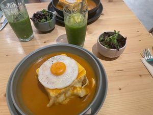 Francesinha and green Smoothie  at Kind Kitchen in Porto