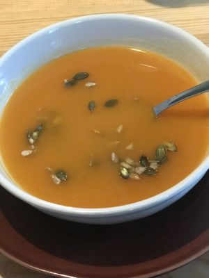 Soup of the day: pumpkin 🎃  at Kind Kitchen in Porto
