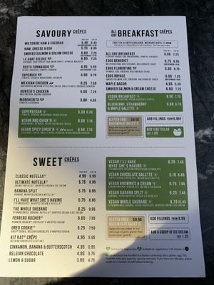 menu at Crêpeaffaire in St Albans