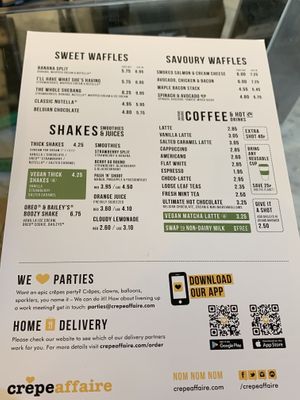menu at Crêpeaffaire in St Albans