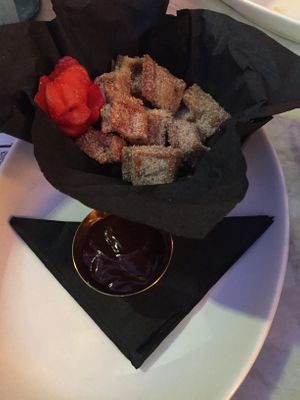 Waffle churros with vegan chocolate sauce at Tocaya Modern Mexican in Scottsdale