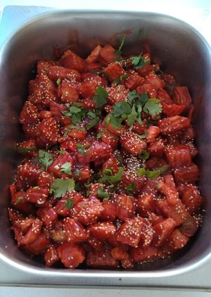 Vegetales y papás con salsa BBQ at 3V Comida Taiwanesa Vegetariana in San Salvador