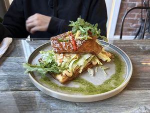 Gochujang tofu waffle  at Cafe Prassen in Rauma