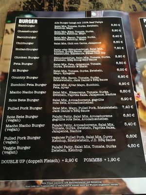 Burger Menu at Cafe Nord in Essen