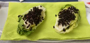 Salad shuttle with cream filling and crispy black rice topping at MythenForum in Schwyz