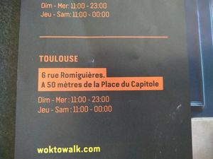 Opening hours at Wok to Walk in Toulouse