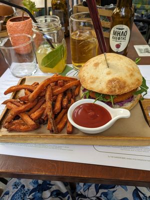 Vegan burger, delicious! at The Garden Bar in Thessaloniki