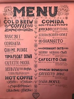 The menu. Most dishes are vegan or can be easily made vegan at Cafecito in Yuma
