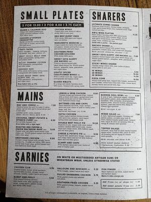 Menu with vegan options marked at The Castle Grounds in Coventry