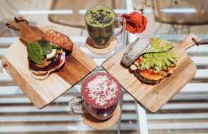 vegan burgers and smoothies  at Foody lohas Cafe in Ulaanbaatar