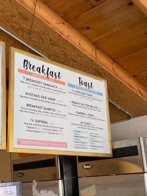The breakfast/toast menu. Vegans BE CAREFUL! The "V" symbol is vegetarian. at Watercolor Cafe in Mackinac Island