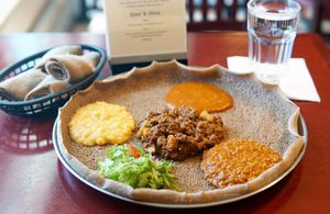 Matti Vegan Combo with Vegan Beyond Tibs at Habesha Cafe in Seattle