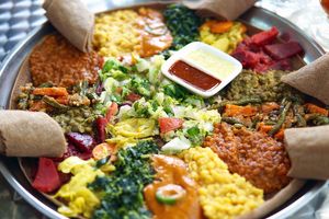 The Full Habesha Vegan Combo at Habesha Cafe in Seattle