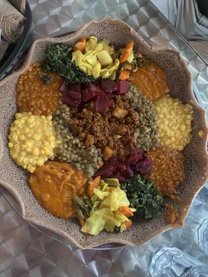 The full habesha vegan combo  at Habesha Cafe in Seattle