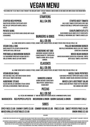 Our Vegan Menu  at The Station House in Warrington