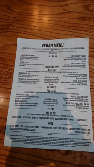Vegan menu at The Station House in Warrington