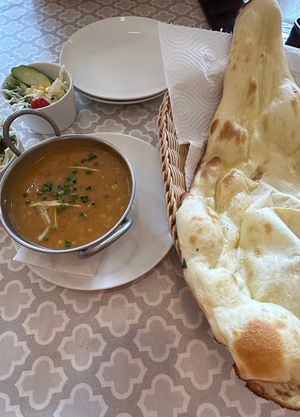 Naan and daal with salad  at Alladin Indo Restaurant in Fujikawaguchiko