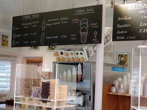 Soft serve options on the board at La Frizette in Longueuil