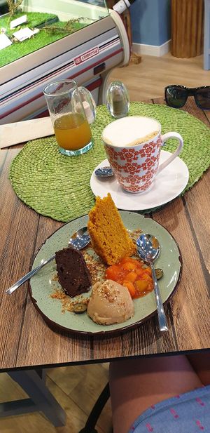 Mix of all the desserts that were available. Carrot cake, brownie, fruit mousse. Very delicious! at O-ECO  in Mallorca