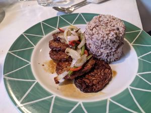 Tempeh steak at Ima's Vegetarian Restaurant in Puerto Princesa
