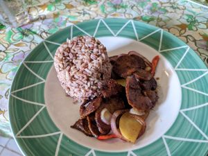 Vege steak with potato at Ima's Vegetarian Restaurant in Puerto Princesa