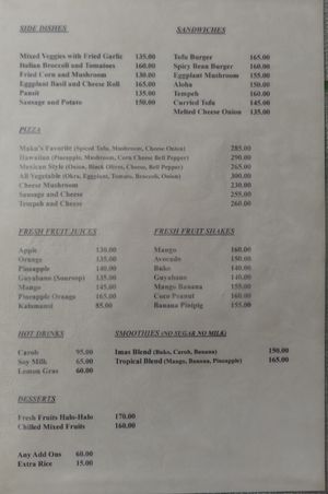 Menu 1 (updated) at Ima's Vegetarian Restaurant in Puerto Princesa