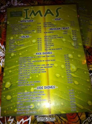 part of the menu of Ima's restaurant at Ima's Vegetarian Restaurant in Puerto Princesa