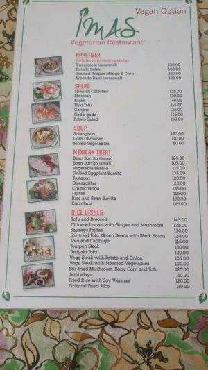 menu side 1 at Ima's Vegetarian Restaurant in Puerto Princesa
